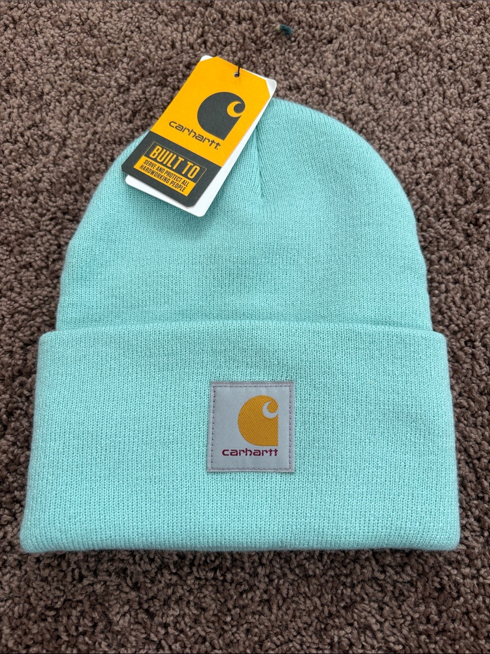 Carhartt Womens Light Mint Cuffed Knit Beanie with Logo Patch